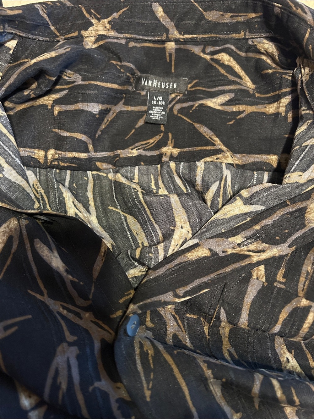 Van Heusen Black and Brown Patterned Casual Button-Down Shirt